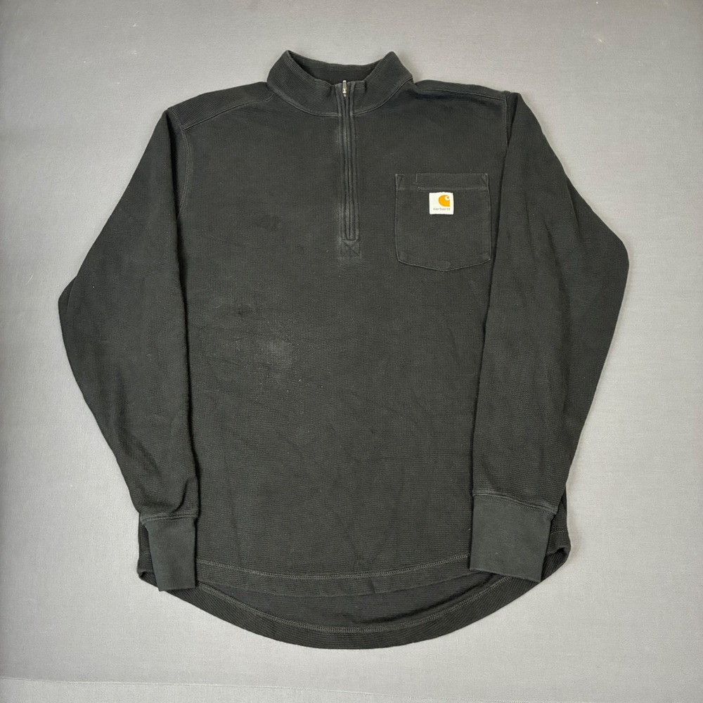 Carhartt Men's Black Relaxed Fit 1/4 Zip Pocket Sweater Size Medium